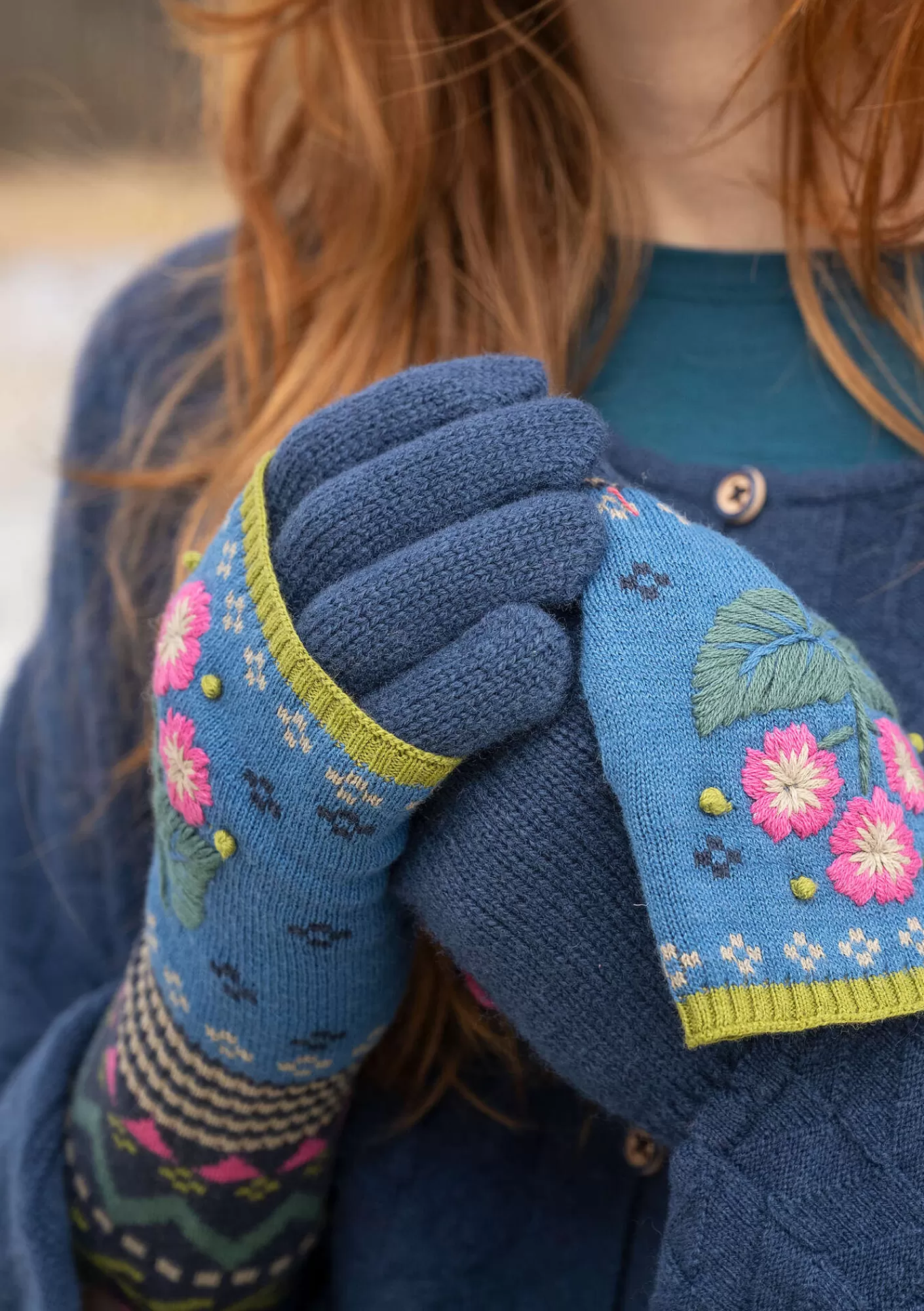 Accessoires^Gudrun Sjödén Fingerhandschuhe aus Lammwolle Indigo