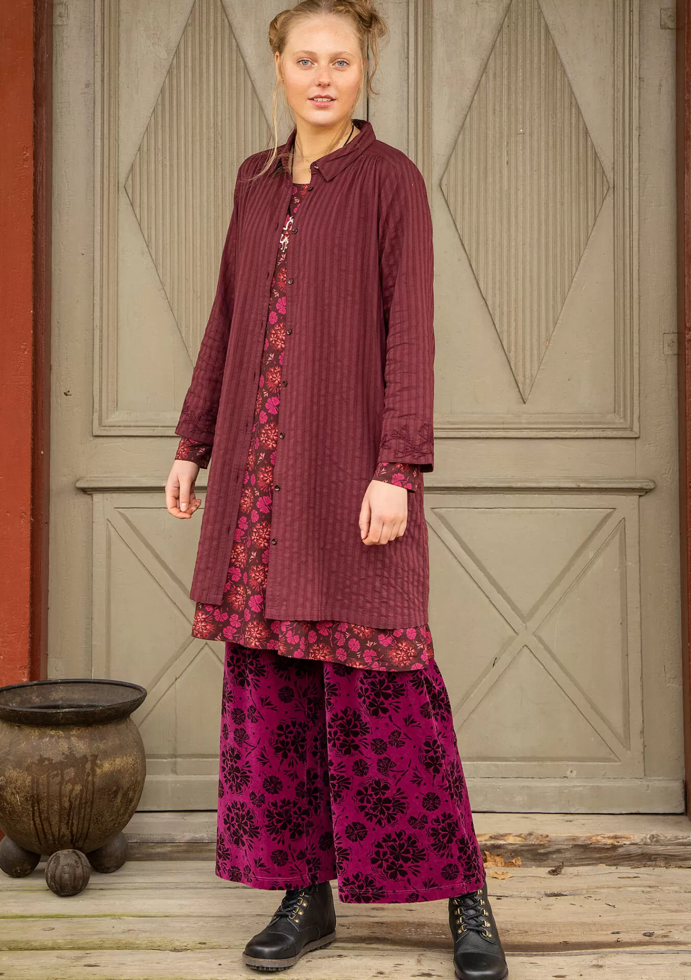 Pullover & Shirts | Kleider^Gudrun Sjödén Hemdblusenkleid „Värmland“ aus Bio-Baumwollgewebe Aubergine