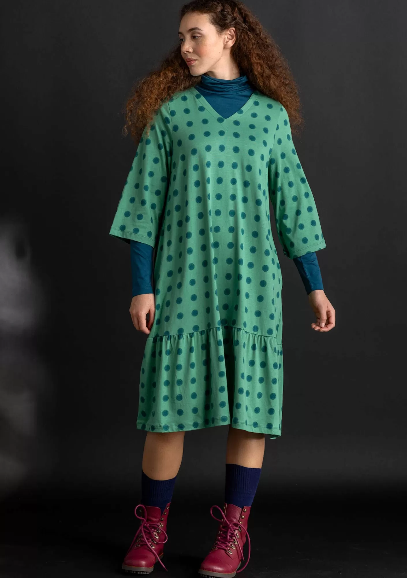 Kleider^Gudrun Sjödén Jerseykleid „Tyra“ aus Bio-Baumwolle/Modal Malachit-gemustert