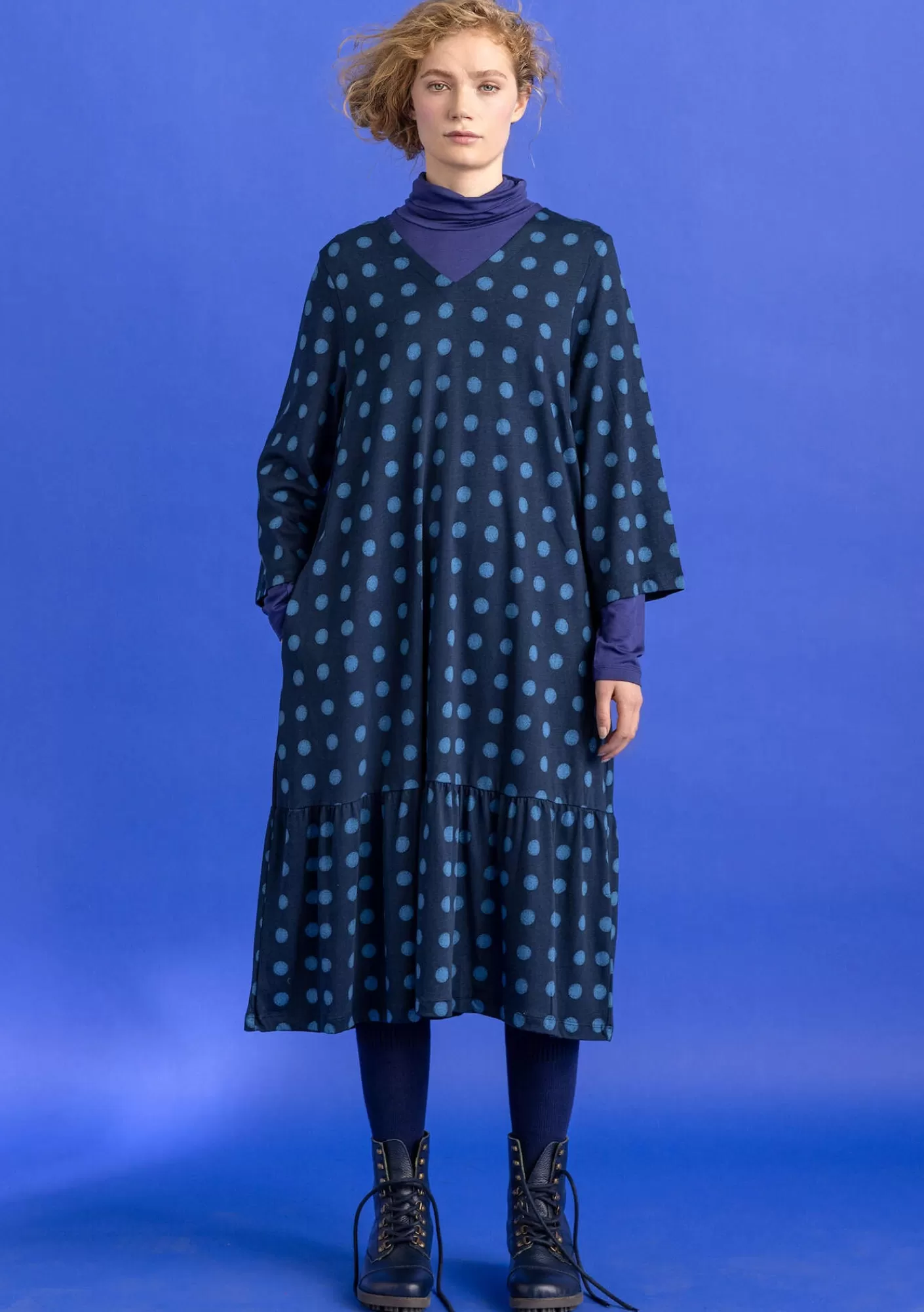 Kleider^Gudrun Sjödén Jerseykleid „Tyra“ aus Bio-Baumwolle/Modal Dunkelindigo-gemustert