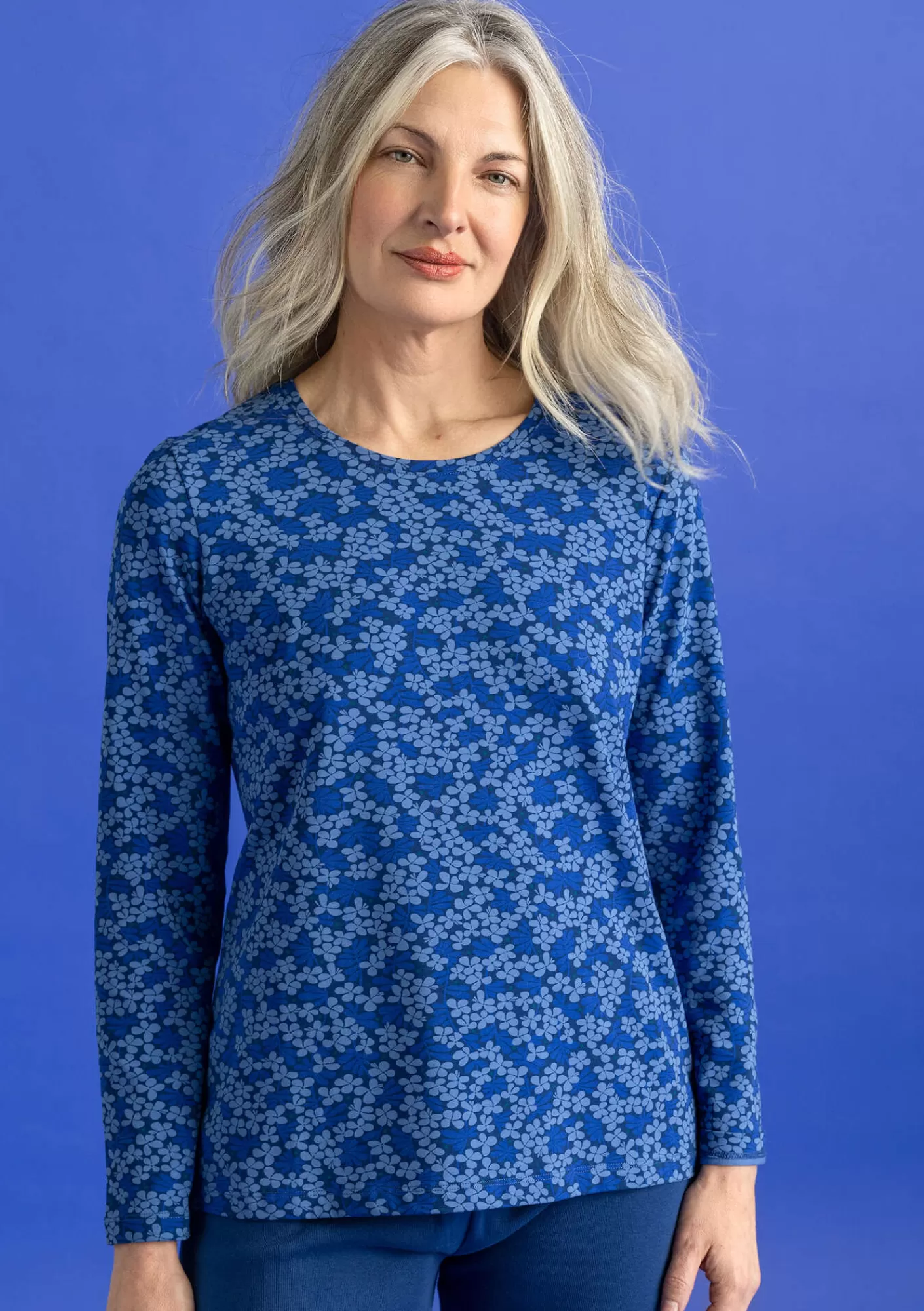 Pullover & Shirts^Gudrun Sjödén Jerseyshirt „Ylva“ aus Bio-Baumwolle/Elasthan Leinenblau-gemustert