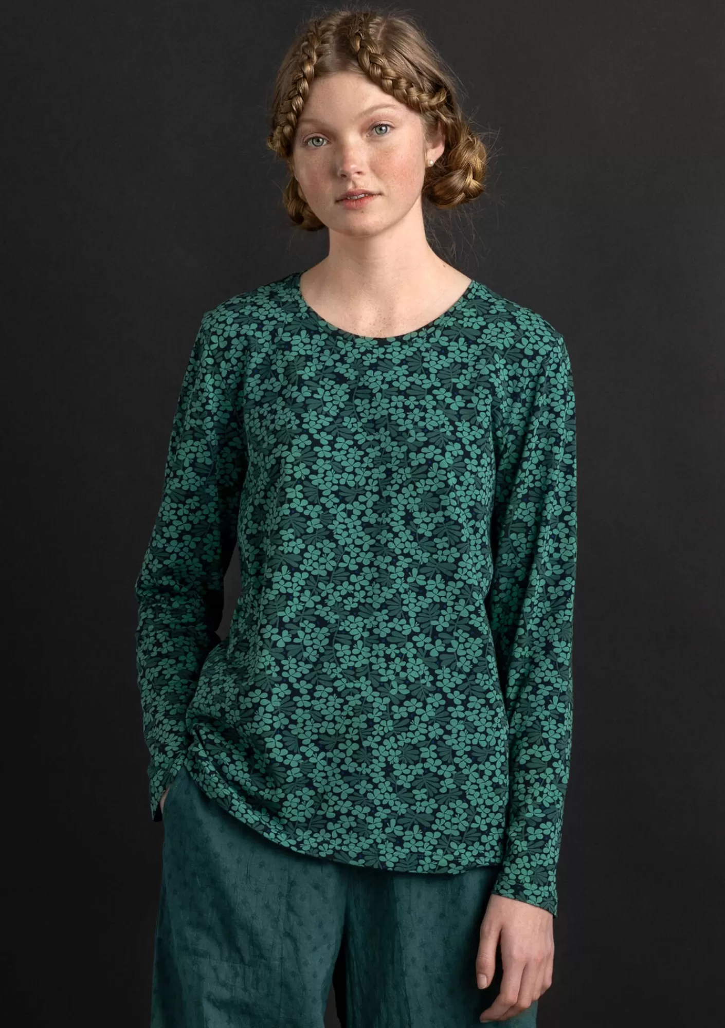 Pullover & Shirts^Gudrun Sjödén Jerseyshirt „Ylva“ aus Bio-Baumwolle/Elasthan Malachit-gemustert