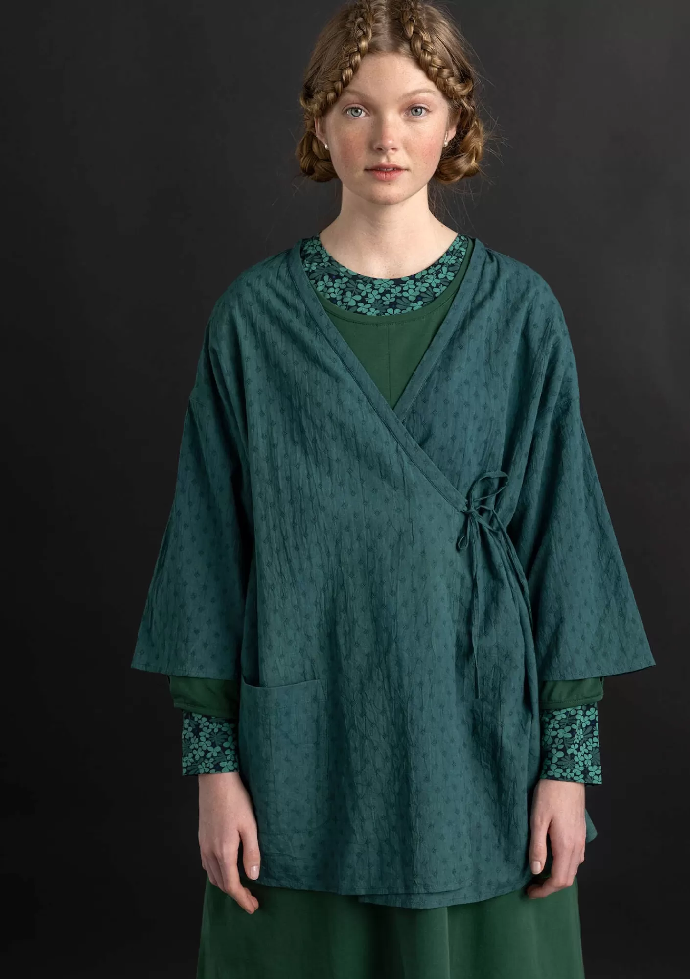 Blusen^Gudrun Sjödén Kimono aus Bio-Baumwolldobby Opalgrün