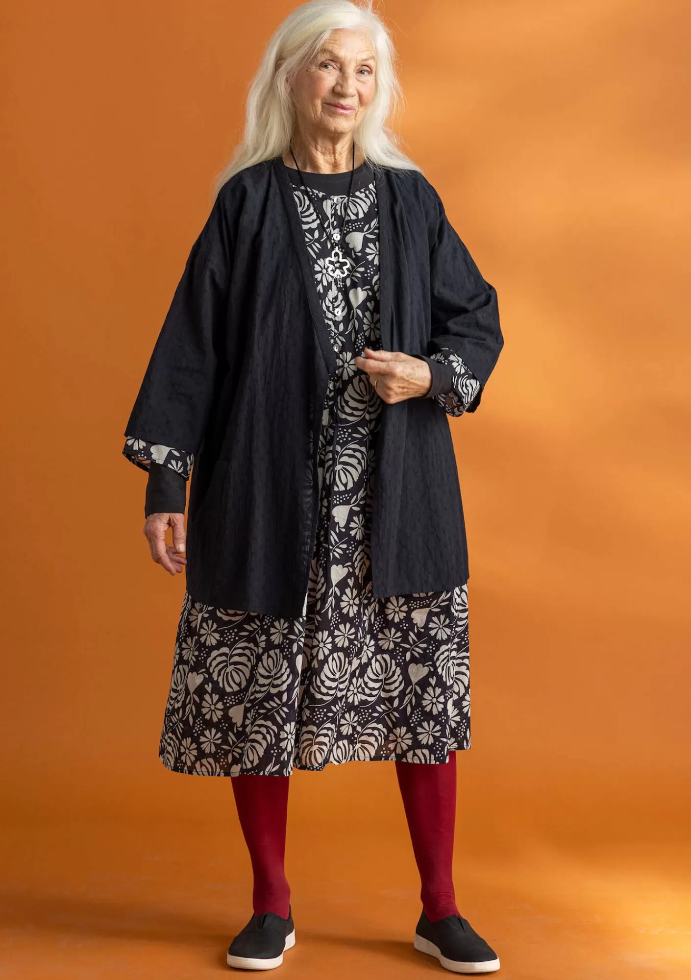 Blusen^Gudrun Sjödén Kimono aus Bio-Baumwolldobby Schwarz