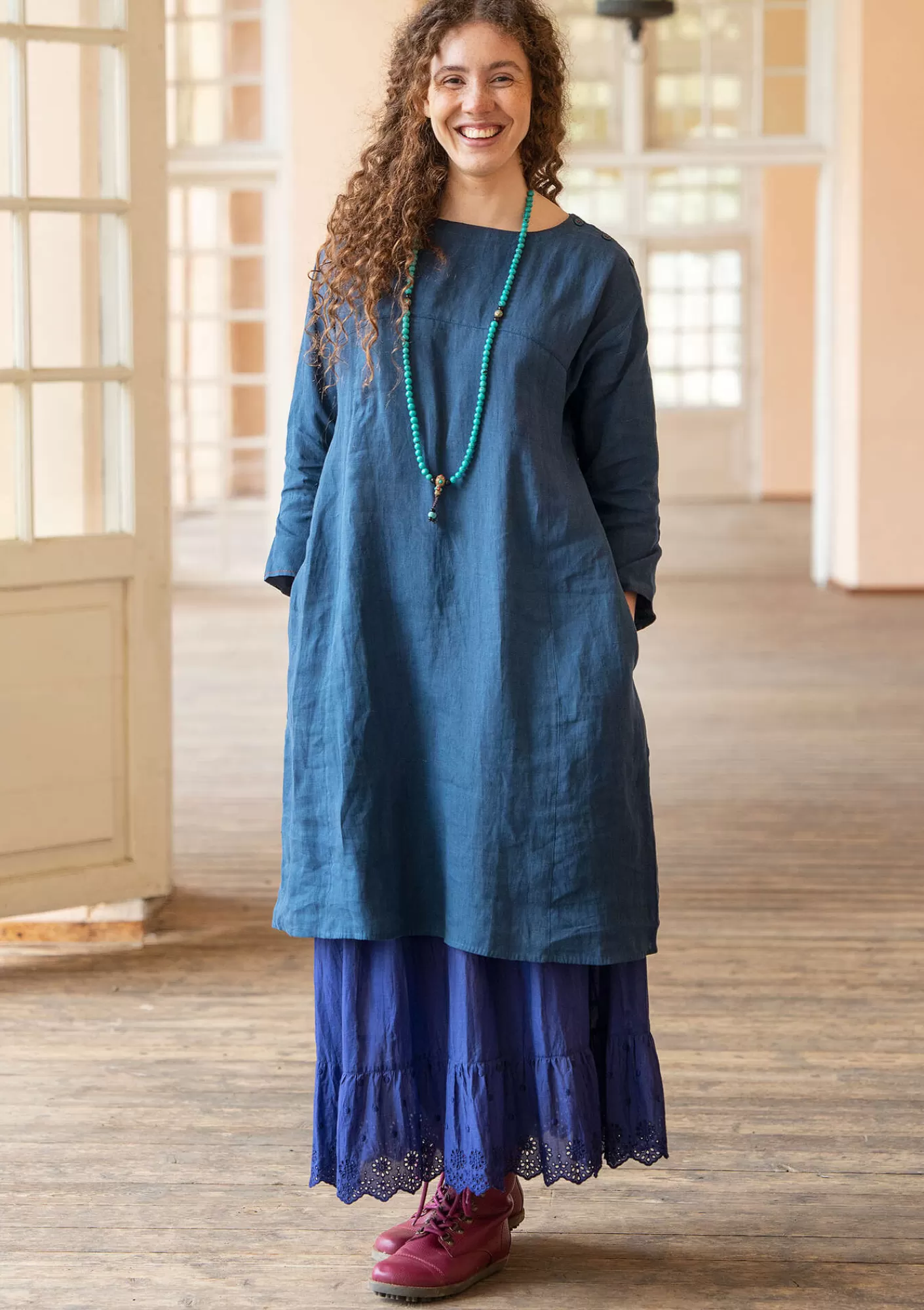 Kleider^Gudrun Sjödén Kleid aus Leinengewebe Indigo