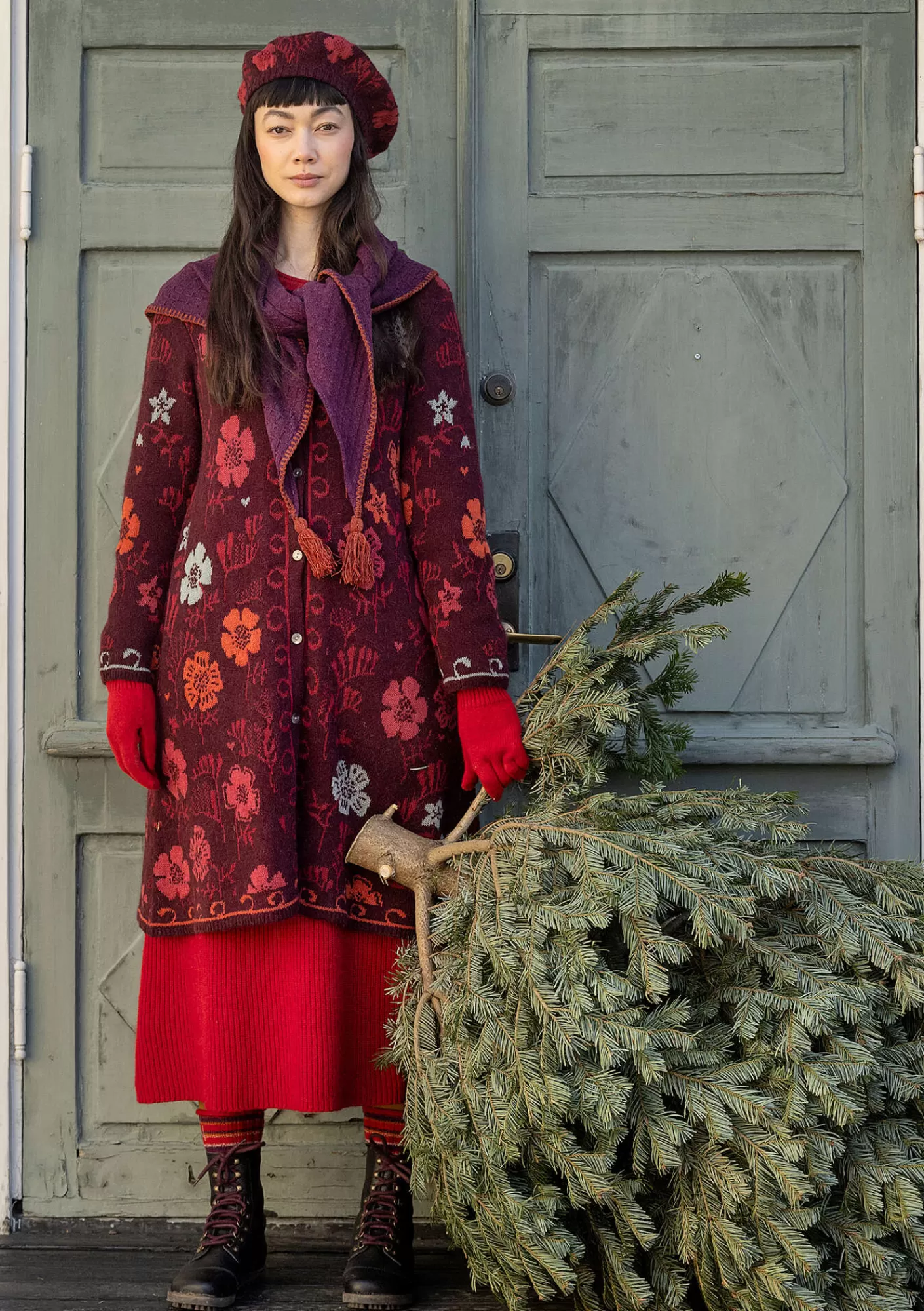 Strickjacken^Gudrun Sjödén Langstrickjacke „Gnistra“ aus Bio- und Recycling-Baumwolle/Alpakawollgemisch Aubergine