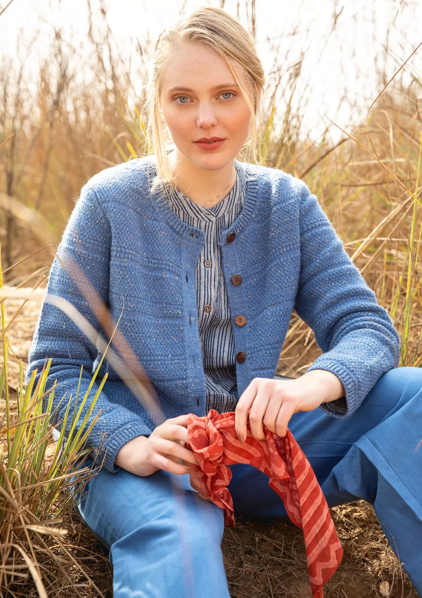 Strickjacken^Gudrun Sjödén Strickjacke aus Wolle Leinenblau