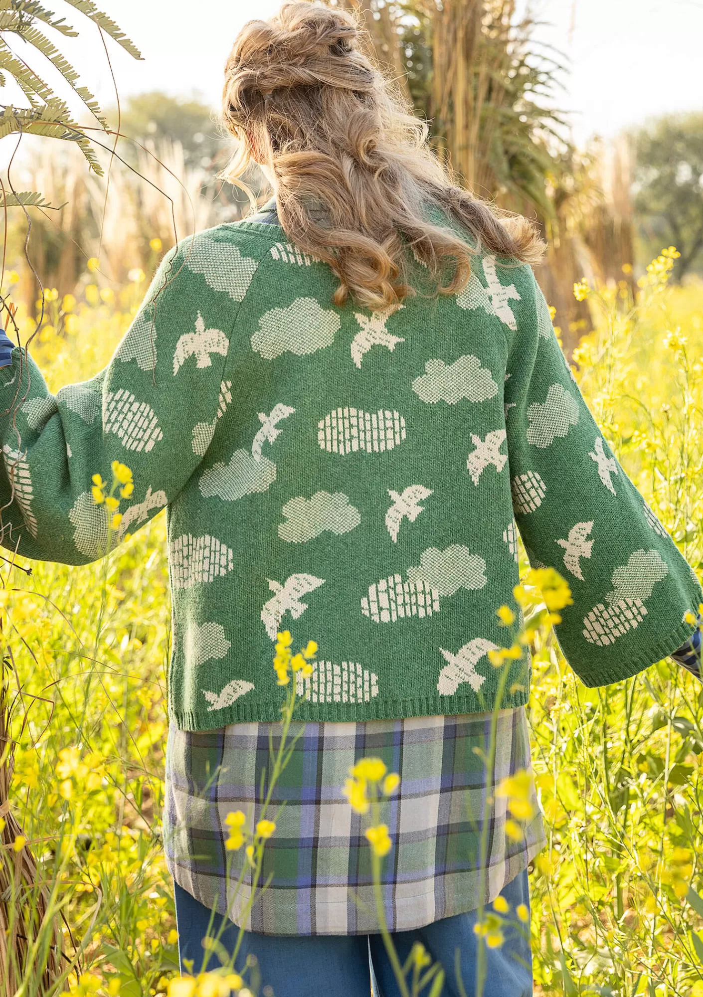 Strickjacken^Gudrun Sjödén Strickjacke „Flyttfågel“ aus Recycling-Wollmischung/Recycling-Baumwolle Meeresgrün-melange