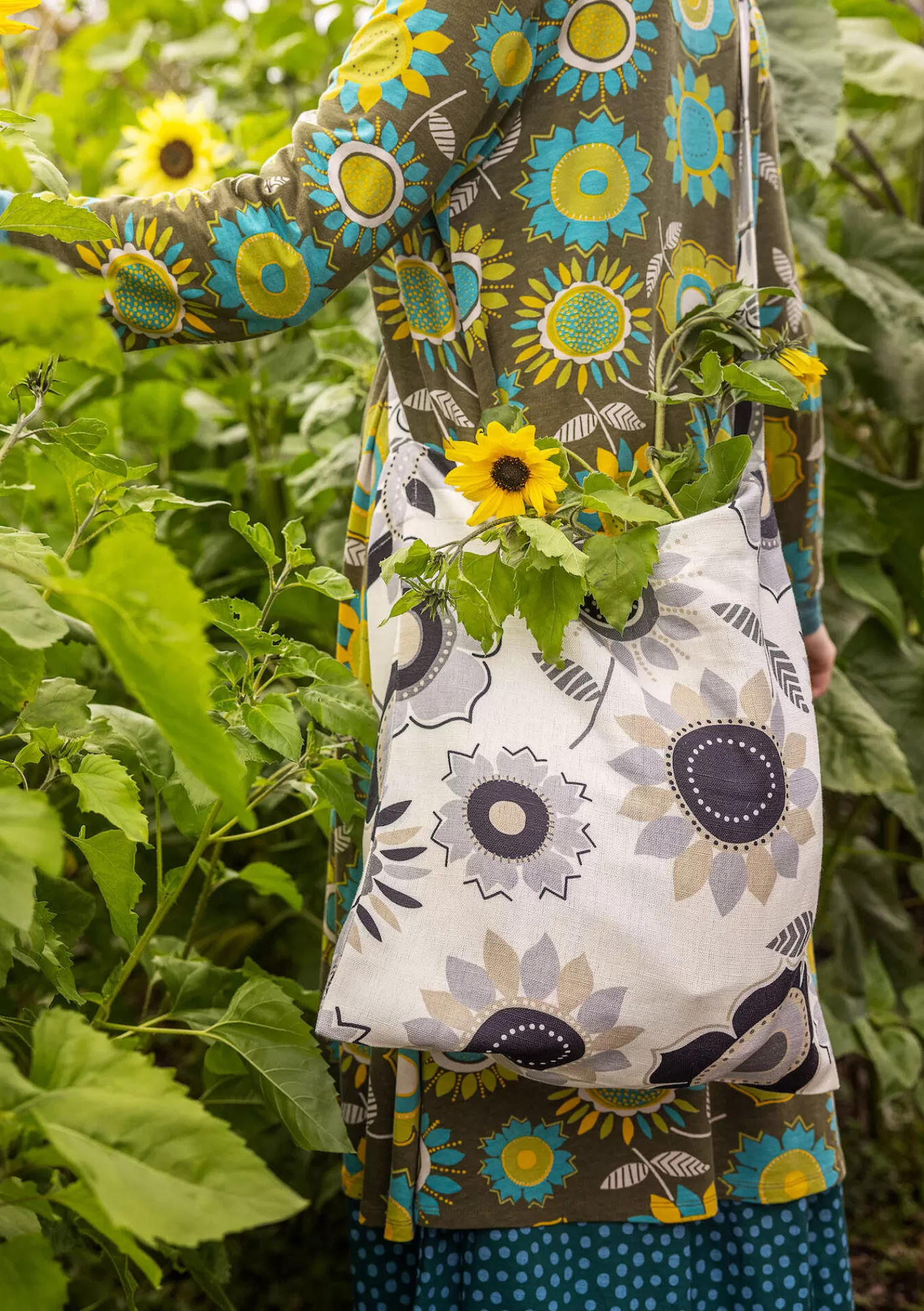 Taschen^Gudrun Sjödén Tasche „Sunflower“ aus Öko-Baumwolle/Leinen Ungebleicht