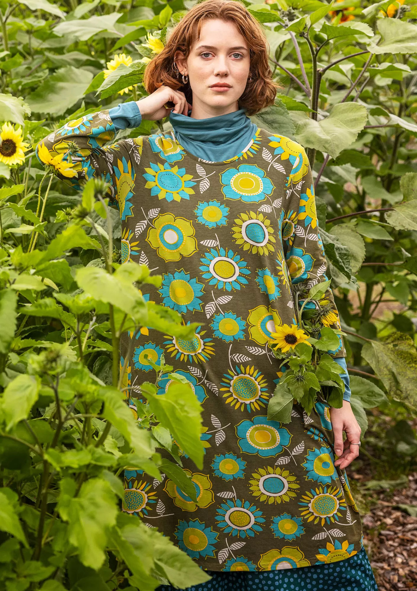 Kleider^Gudrun Sjödén Trikotkleid „Sunflower“ aus Lyocell/Elasthan Moosgrün