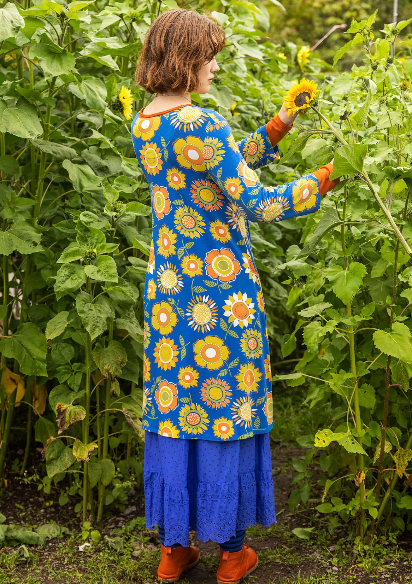 Kleider^Gudrun Sjödén Trikotkleid „Sunflower“ aus Lyocell/Elasthan Kornblumenblau