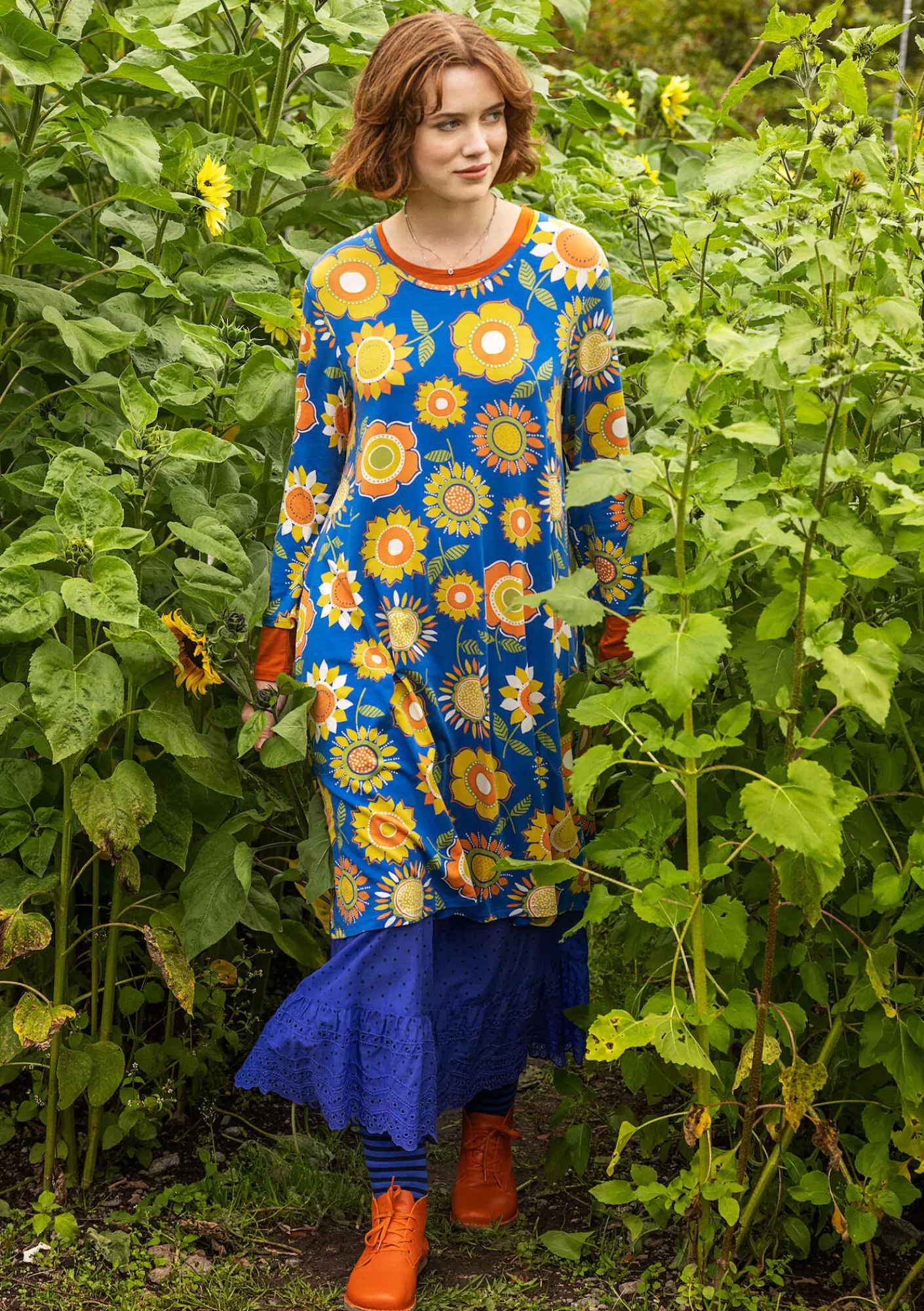 Kleider^Gudrun Sjödén Trikotkleid „Sunflower“ aus Lyocell/Elasthan Kornblumenblau