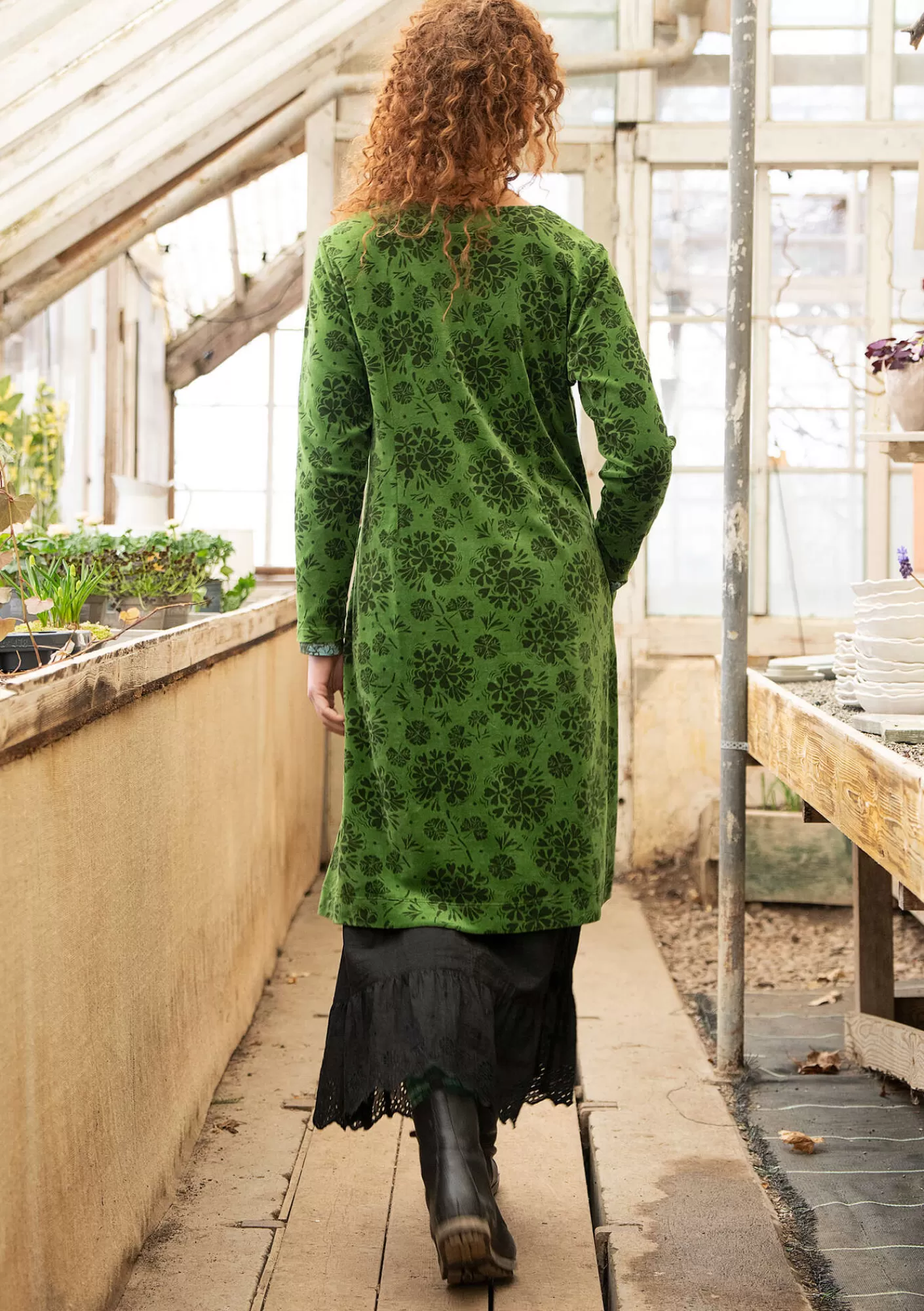 Kleider^Gudrun Sjödén Velourskleid „Selma“ aus Bio-Baumwolle/Recycling-Polyester Grasgrün